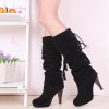 Bottes femmes, petites pointures, aspect daim, talon 10.5 cm, plateau 1.5 cm, noires tako