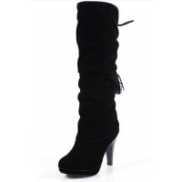 Bottes femmes, petites pointures, aspect daim, talon 10.5 cm, plateau 1.5 cm, noires tako