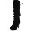 Bottes femmes, petites pointures, aspect daim, talon 10.5 cm, plateau 1.5 cm, noires tako