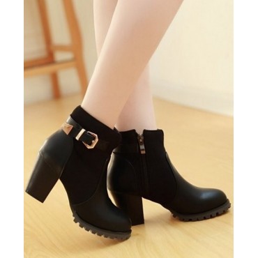 Bottines bi-matière, petites pointures, talons épais 7 cm, noires, Rebecca