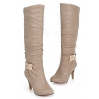 Bottes, beiges, aspect cuir mate, hauts talons, 9 cm, petites pointures, Kiliane