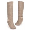 Bottes, beiges, aspect cuir mate, hauts talons, 9 cm, petites pointures, Kiliane