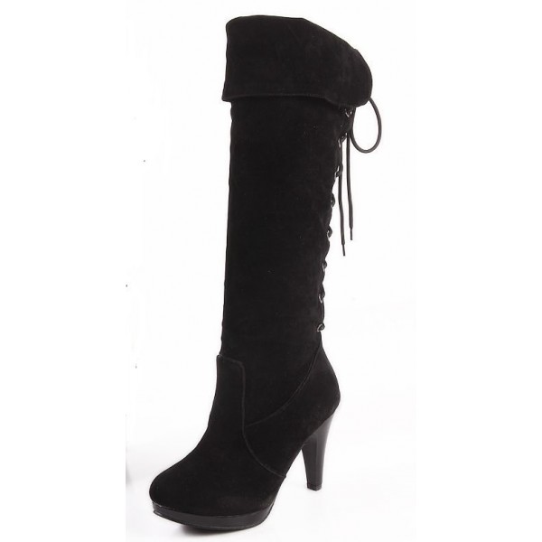 Bottes aspect daim, lacets, noires, petites pointures, Lorela