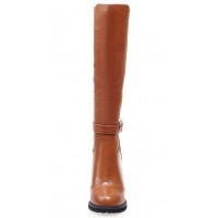 Bottes aspect cuir lisse, marrons, talon 8,5, femmes petites pointures, Michaella