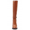 Bottes aspect cuir lisse, marrons, talon 8,5, femmes petites pointures, Michaella