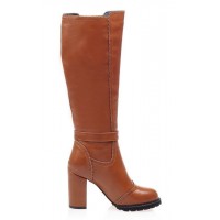 Bottes aspect cuir lisse, marrons, talon 8,5, femmes petites pointures, Michaella