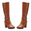 Bottes aspect cuir lisse, marrons, talon 8,5, femmes petites pointures, Michaella