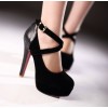 Escarpins, noires, brides, hauts talons, aspect daim, petites pointures, Samia Escarpins, noires, brides, hauts talons, aspect daim, petites pointures, Samia