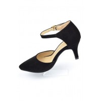 Escarpins petites pointures, aspect daim, brides, talons 7.5 cm, noires, Betty