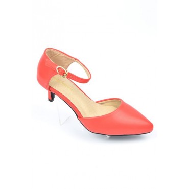 Escarpins petites pointures,mates, brides, talons 5 cm, Rouge Corail, Aliza