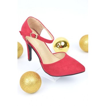 Escarpins petites pointures, aspect daim, brides, talons 9 cm, rouges, Betty