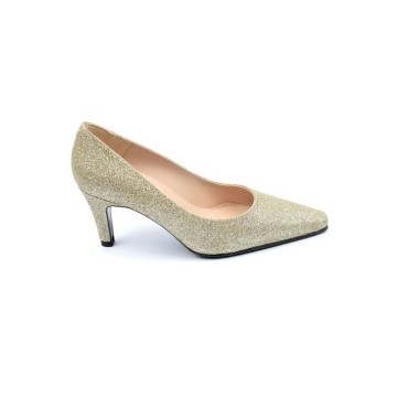 Escarpins cuir glitter paillettes Or ,  Yves de Beaumond, petites pointures, talons 7 cm, Venissia