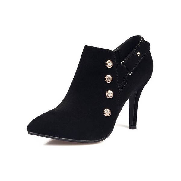 Bottines cheville, aspect daim, noires, talons 9 cm, petites pointures pour femmes, Rissia