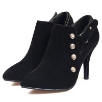 Bottines cheville, aspect daim, noires, talons 9 cm, petites pointures pour femmes, Rissia