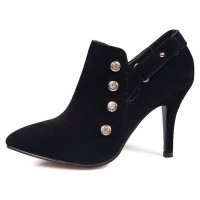 Bottines cheville, aspect daim, noires, talons 9 cm, petites pointures pour femmes, Rissia