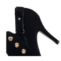 Bottines cheville, aspect daim, noires, talons 9 cm, petites pointures pour femmes, Rissia