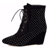 Bottines talons compensés, aspect daim, noires, strass, lacets, Liyane