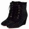 Bottines talons compensés, aspect daim, noires, strass, lacets, Liyane