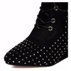 Bottines talons compensés, aspect daim, noires, strass, lacets, Liyane