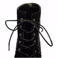 Bottines talons compensés, aspect daim, noires, strass, lacets, Liyane