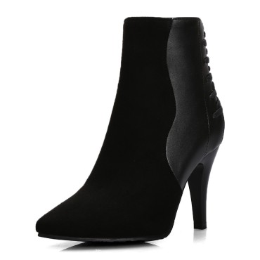 Bottines bi-matière noire, talon 9 cm, bouts pointus, Nala