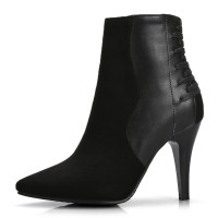 Bottines bi-matière noire, talon 9 cm, bouts pointus, Nala