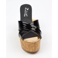 Mules femmes petites pointures talons compensés, vernis noires, Pola