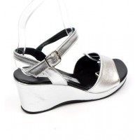 Sandales cuir, Argent, talons compensés, Yves de Beaumond, Sasha, Petites pointures femme