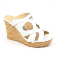 Mules cuir verni, blanches, talons compensés, Yves de Beaumond, Orni, Petites pointures femme