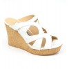 Mules cuir verni, blanches, talons compensés, Yves de Beaumond, Orni, Petites pointures femme