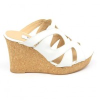 Mules cuir verni, blanches, talons compensés, Yves de Beaumond, Orni, Petites pointures femme