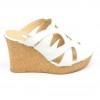 Mules cuir verni, blanches, talons compensés, Yves de Beaumond, Orni, Petites pointures femme