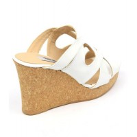 Mules cuir verni, blanches, talons compensés, Yves de Beaumond, Orni, Petites pointures femme