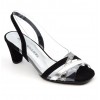 Sandales Cuir Daim transparentes, noires, talon 6,5 cm,Kaya