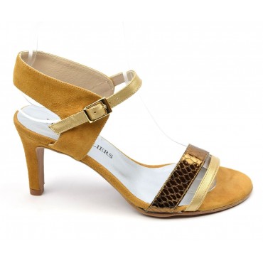 Sandales cuir daim, miel, talon 7,5 cm, Brenda Zaro, Helira