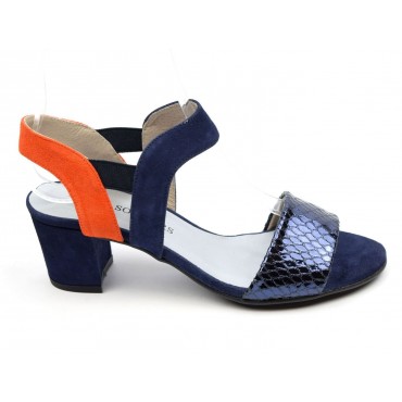 Sandales cuir daim, bleu marine, talons 5 cm, Brenda Zaro, Angelie