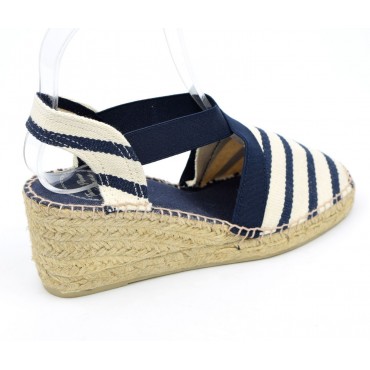 Espadrilles sandales compensées, petites pointures, rayures, bleu marine,  Toni pons, Nahia