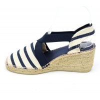 Espadrilles sandales compensées, petites pointures, rayures, bleu marine,  Toni pons, Nahia