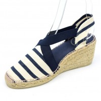 Espadrilles sandales compensées, petites pointures, rayures, bleu marine,  Toni pons, Nahia