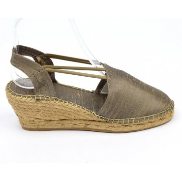 Espadrilles sandales compensées, femmes, petites pointures, soie, taupes, Toni Pons, Dolanie