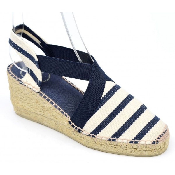 Espadrilles sandales compensées, petites pointures, rayures, bleu marine,  Toni pons, Nahia