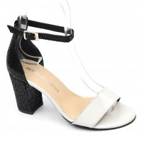 Sandales Cuir verni bicolore, Brenda Zaro, noire et blanc, talon 7,5 cm, Titia