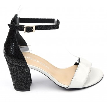 Sandales Cuir verni bicolore, Brenda Zaro, noire et blanc, talon 7,5 cm, Titia