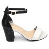 Sandales Cuir verni bicolore, Brenda Zaro, noire et blanc, talon 7,5 cm, Titia