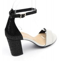 Sandales Cuir verni bicolore, Brenda Zaro, noire et blanc, talon 7,5 cm, Titia