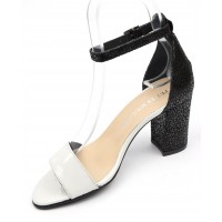 Sandales Cuir verni bicolore, Brenda Zaro, noire et blanc, talon 7,5 cm, Titia