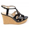 Sandales cuir verni, noires, talons compensés, Yves de Beaumond, Nuria, Petites pointures femme