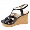 Sandales cuir verni, noires, talons compensés, Yves de Beaumond, Nuria, Petites pointures femme