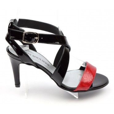 Sandales cuir verni Brenda Zaro, bicolores, noire et rouge, talons 8 cm, Sharina