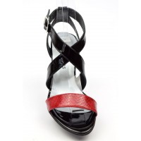 Sandales cuir verni Brenda Zaro, bicolores, noire et rouge, talons 8 cm, Sharina